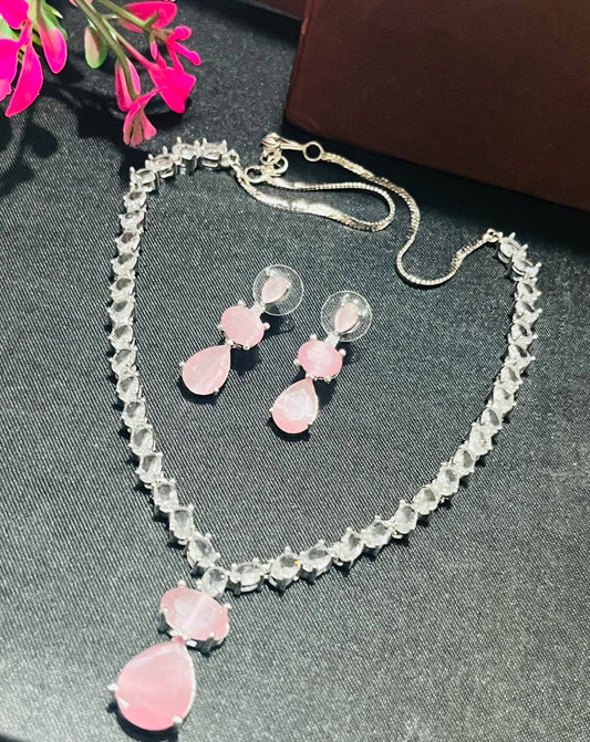 Light Pink Teardrop Necklace Set – Elegant Bridal Jewelry