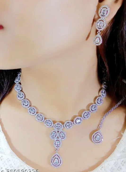 Silver Crystal Necklace Earrings Set | Elegant Bridal & Evening Jewelry
