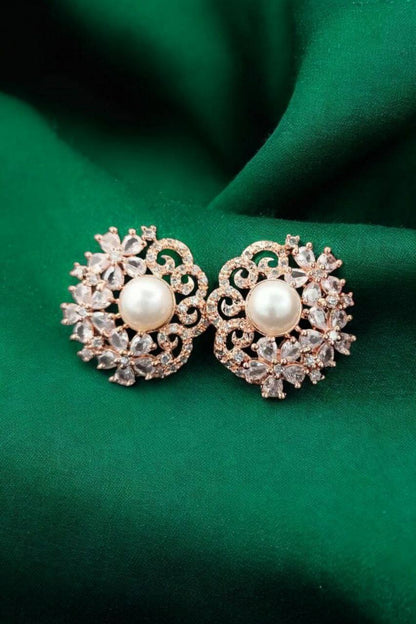 Atarangi Elegant Pearl & Crystal Stud Earrings for Women | Wedding, Party & Daily Wear Jewelry