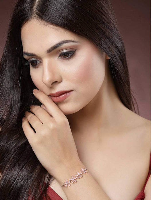 Atarangi Stylish Rose Gold Flower Crystal Bracelet for Women