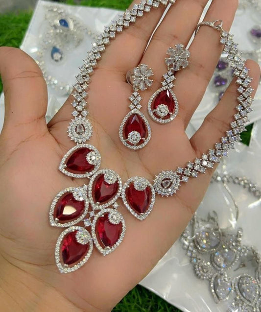 Red Crystal Bridal Necklace Set for Women – Wedding & Party Jewelry
