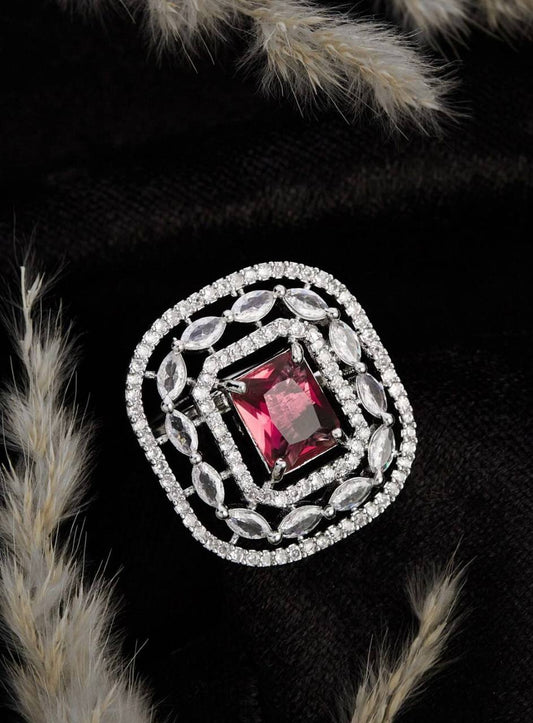 Luxury Red Gemstone Square Designer Finger Ring for Women