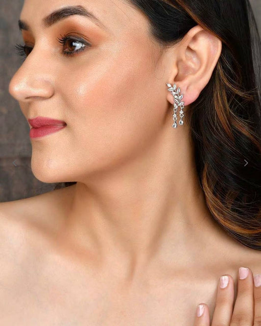 Atarangi Elegant Leaf Design Crystal Drop Earrings for Women | Party, Wedding & Daily Wear Jewelry