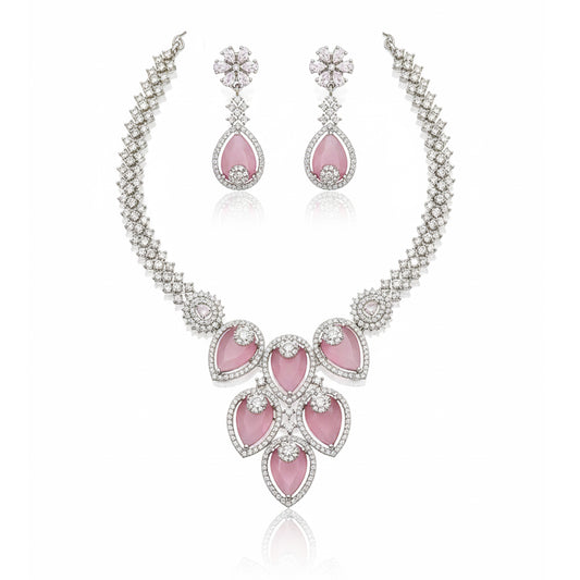 Light Pink Crystal Bridal Necklace Set for Women – Wedding & Party Jewelry