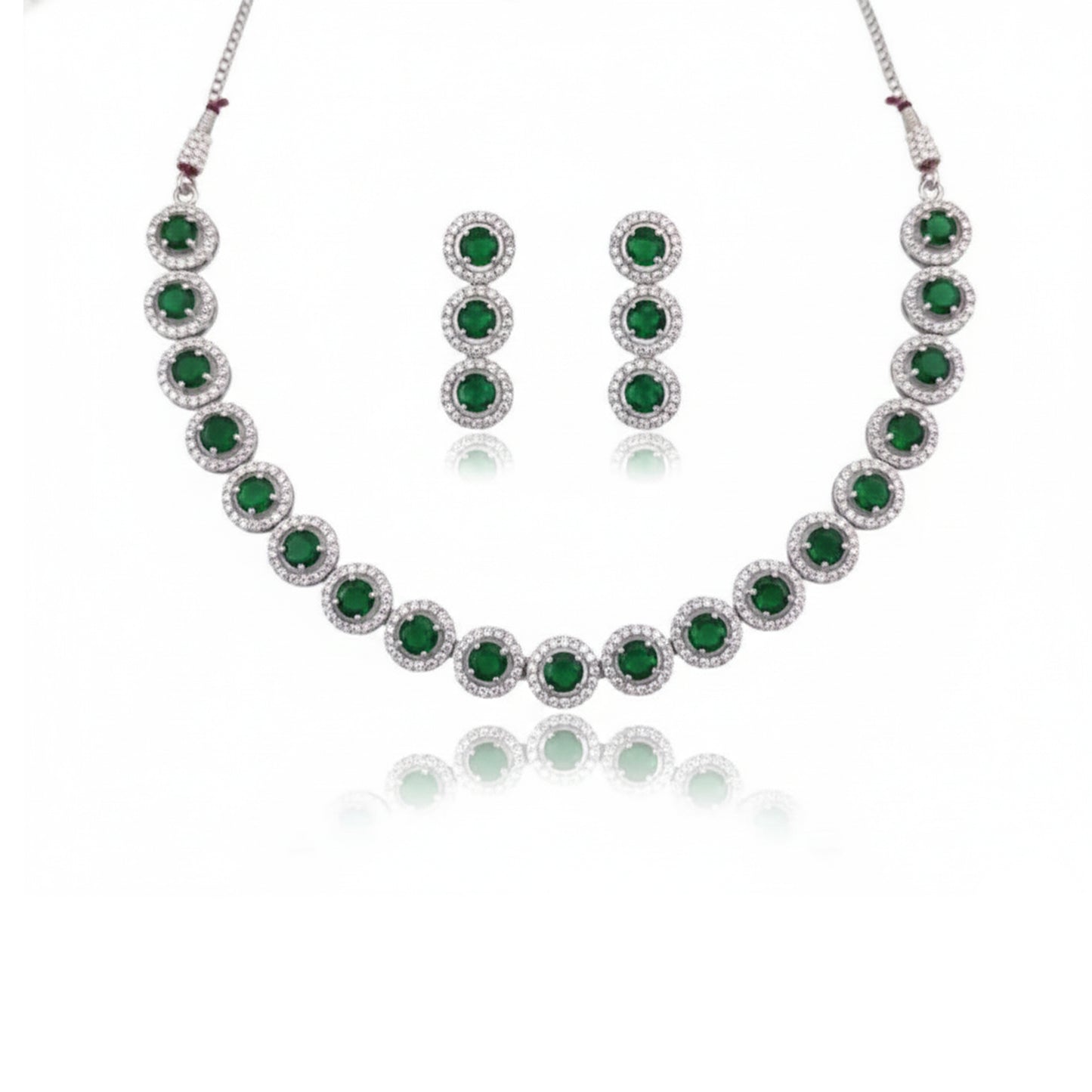 Green Stone Round Halo Necklace