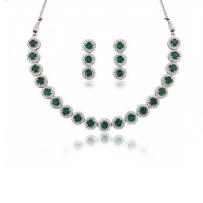 Green Stone Round Halo Necklace