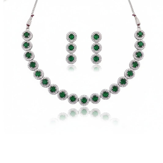 Green Stone Round Halo Necklace