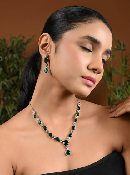 Emerald Green Stone Necklace Set – Bridal & Party Jewelry
