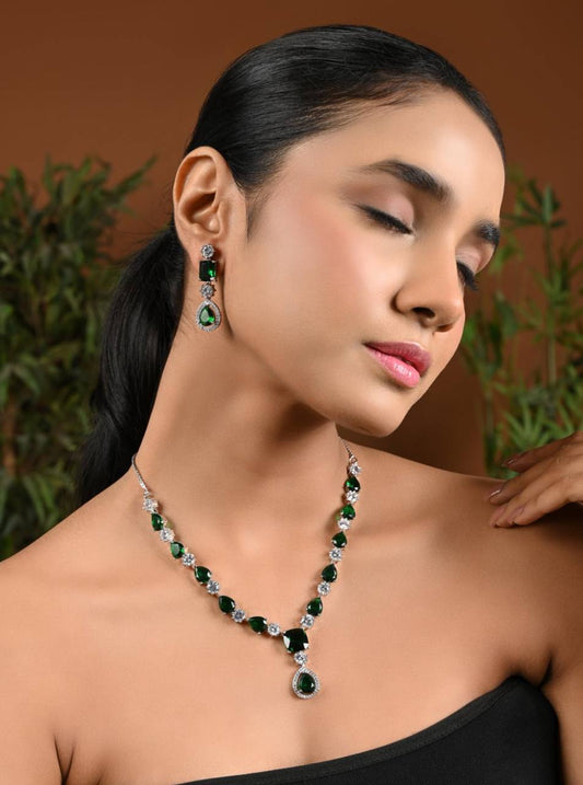 Emerald Green Stone Necklace Set – Bridal & Party Jewelry