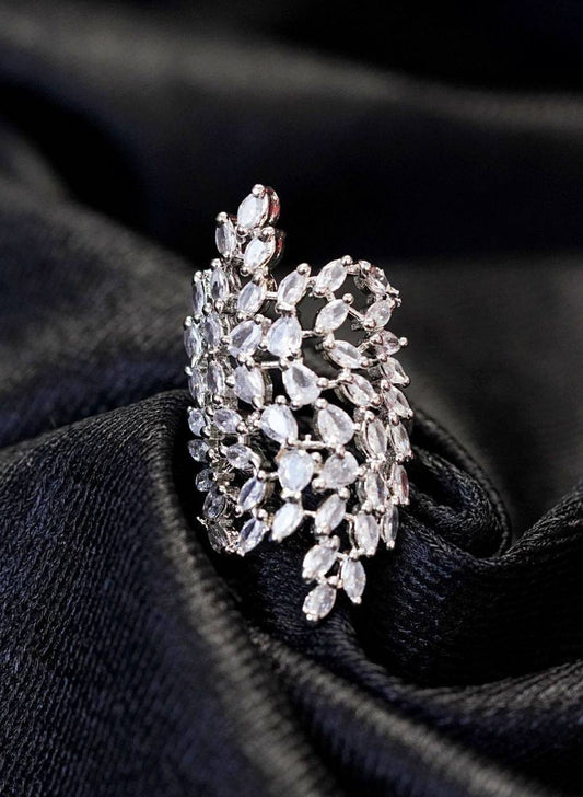 Elegant Silver Leaf Finger Ring for Women – Adjustable Party Wear Jewelry