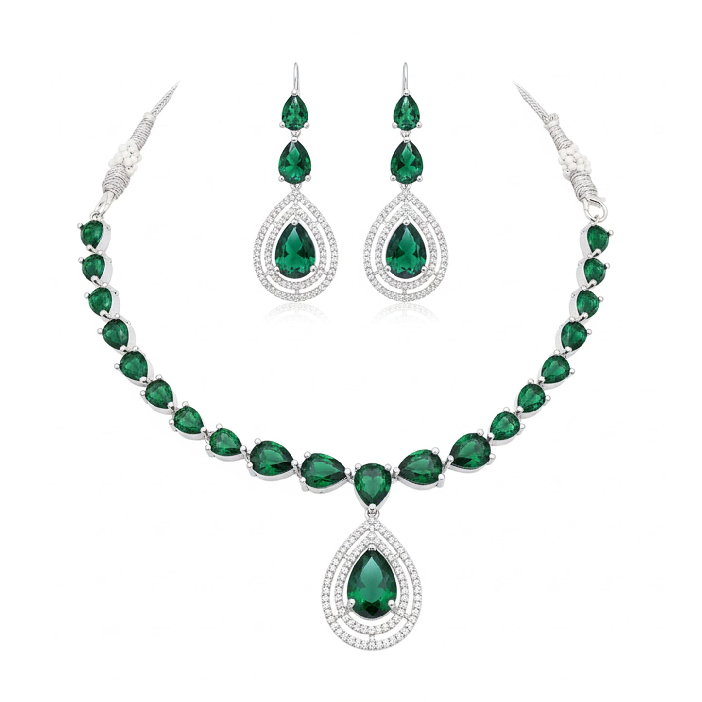Big Pear Drop Wedding Necklace (Green)