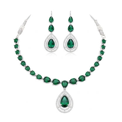 Big Pear Drop Wedding Necklace (Green)