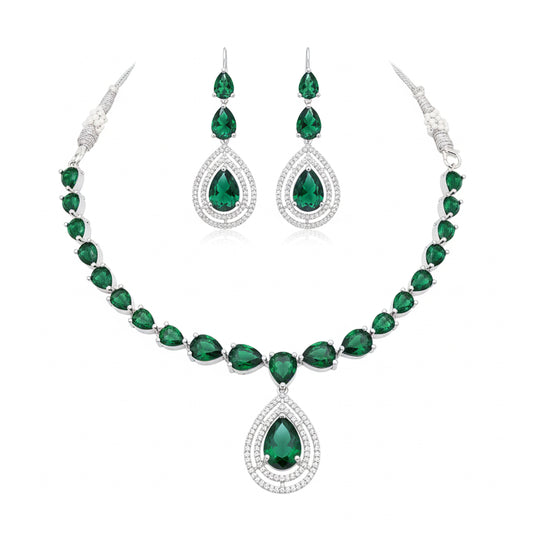 Big Pear Drop Wedding Necklace (Green)