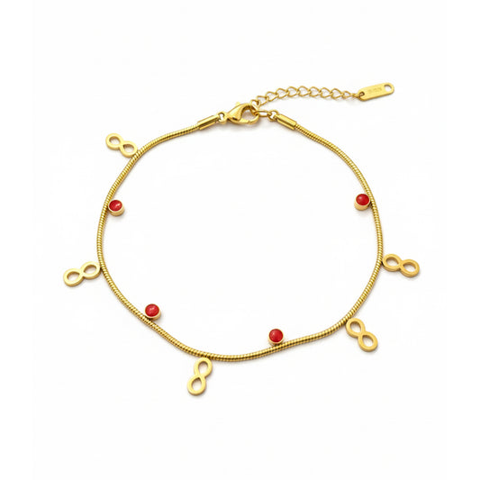 Infinity & Red Bead Snake Chain Bracelet