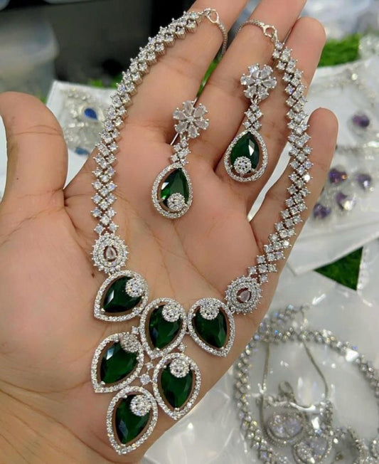 Green Crystal Bridal Necklace Set for Women – Wedding & Party Jewelry