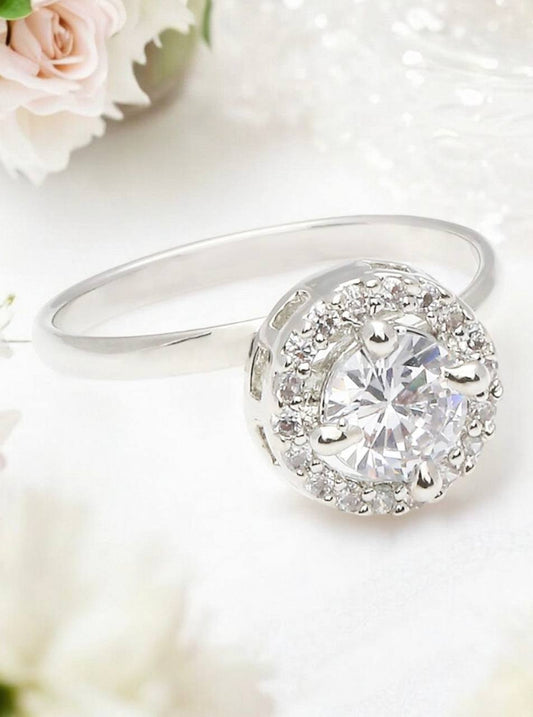 Classic Silver Diamond Finger Ring – Bridal & Party Wear