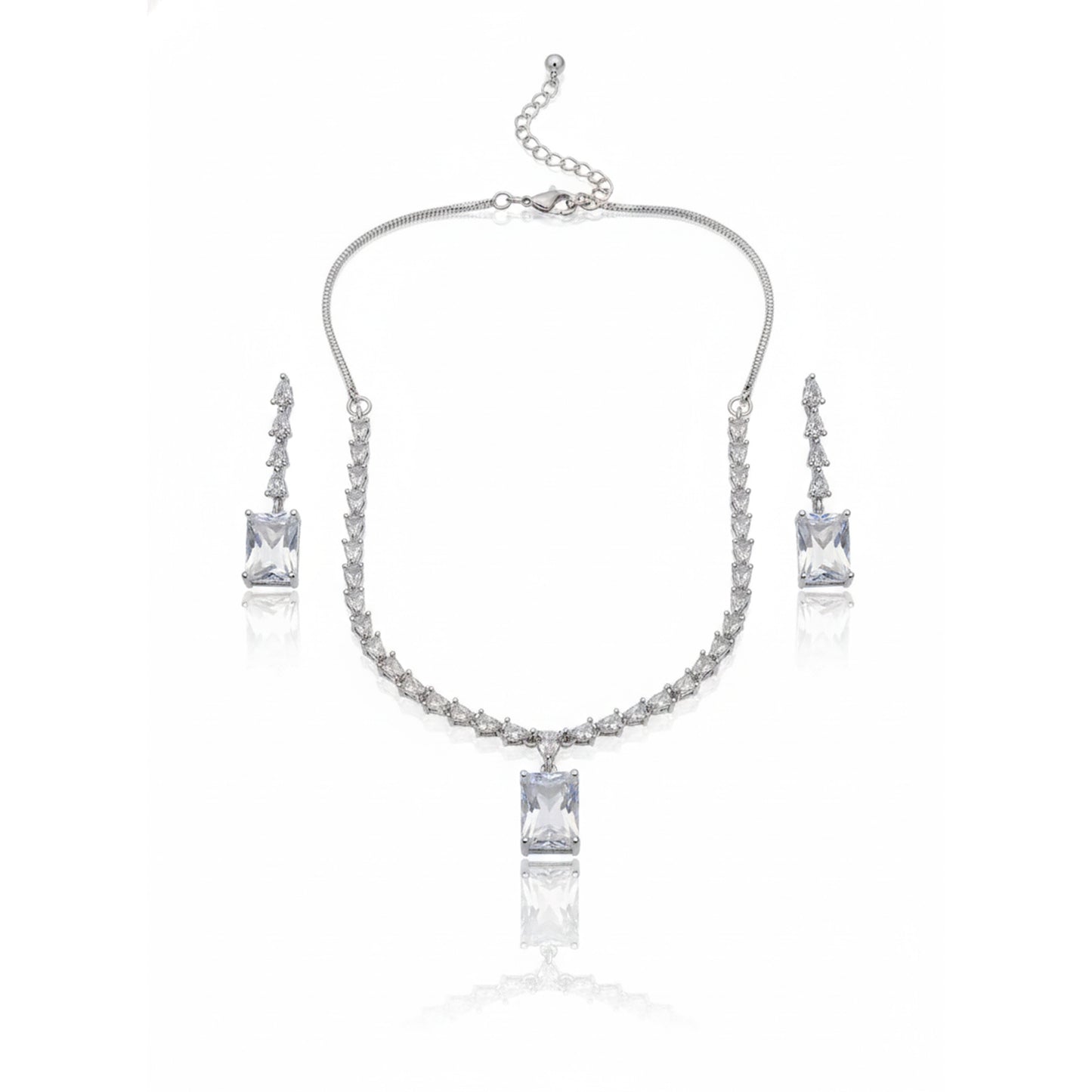 White American Diamond Rectangle Pendant Necklace