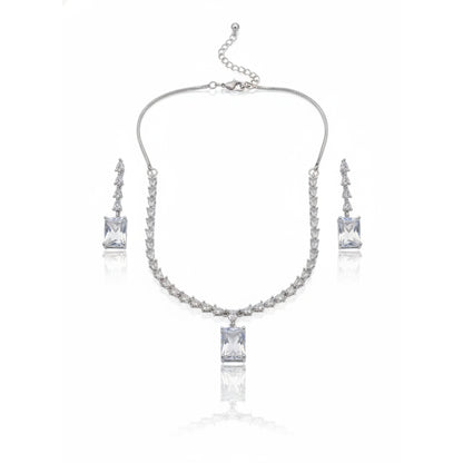 White American Diamond Rectangle Pendant Necklace