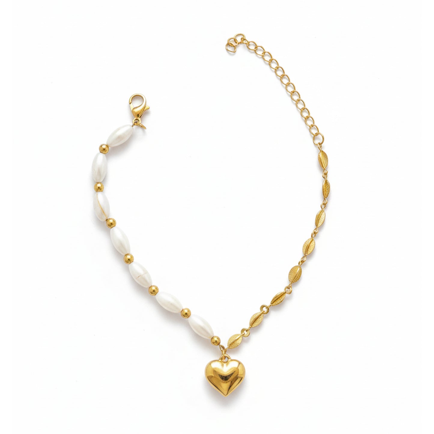 Anti-Tarnish Gold Half Pearl Half Leaf Bracelet