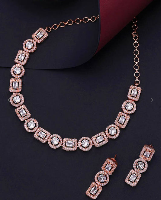 Luxury Rose Gold Crystal Necklace & Earring Set – Women’s Jewelry
