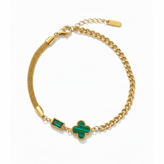 Green Flower Mini Square Stone Bracelet