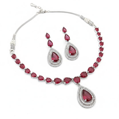 Red Stone Tear Drop Bridal & Party Wear Necklace