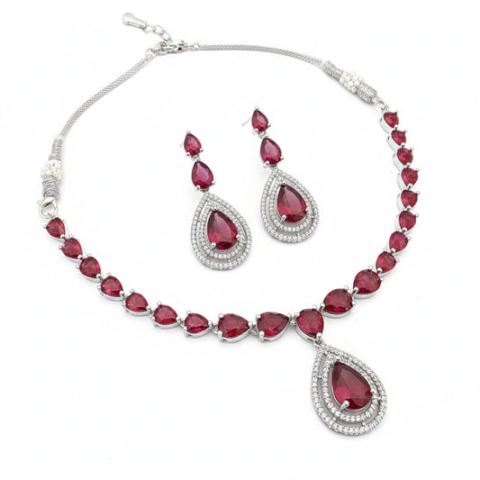 Red Stone Tear Drop Bridal & Party Wear Necklace