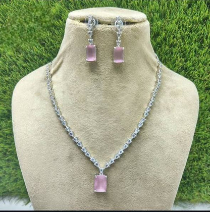 Elegant Pink Stone Necklace & Earrings Set | Bridal, Party Wear, Anniversary Gift Jewelry