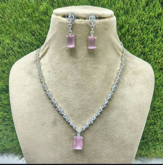 Elegant Pink Stone Necklace & Earrings Set | Bridal, Party Wear, Anniversary Gift Jewelry