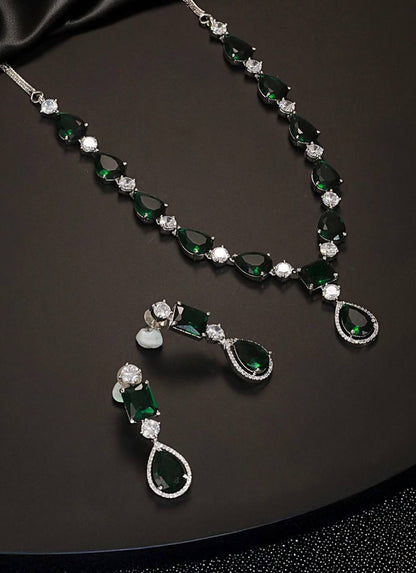 American Diamond Big Drop Wedding Necklace (Green)