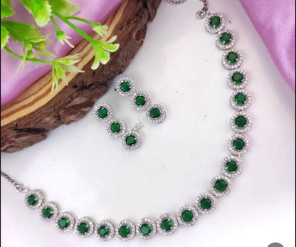 Green Stone Round Halo Necklace