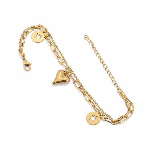 Layered Heart & Star Charm Bracelet