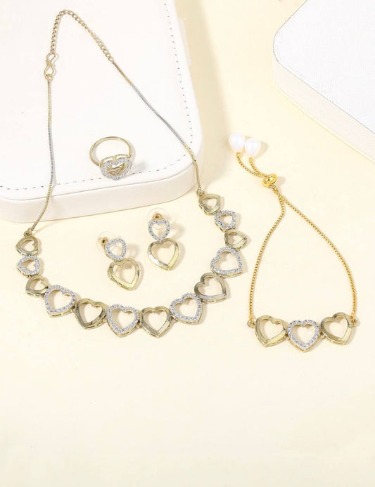 Luxury Gold Heart Necklace & Earring Jewelry Set – Bridal & Party Elegance