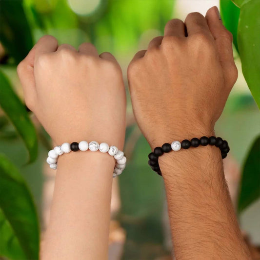 Atarangi Black & White Beaded Couple Bracelet Set – Pack of 2 Matching His & Her Bracelets