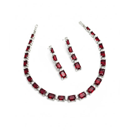 Red Stone Large Drop Party Wear & Bridal Necklace