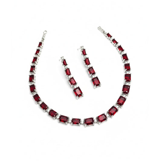 Red Stone Large Drop Party Wear & Bridal Necklace