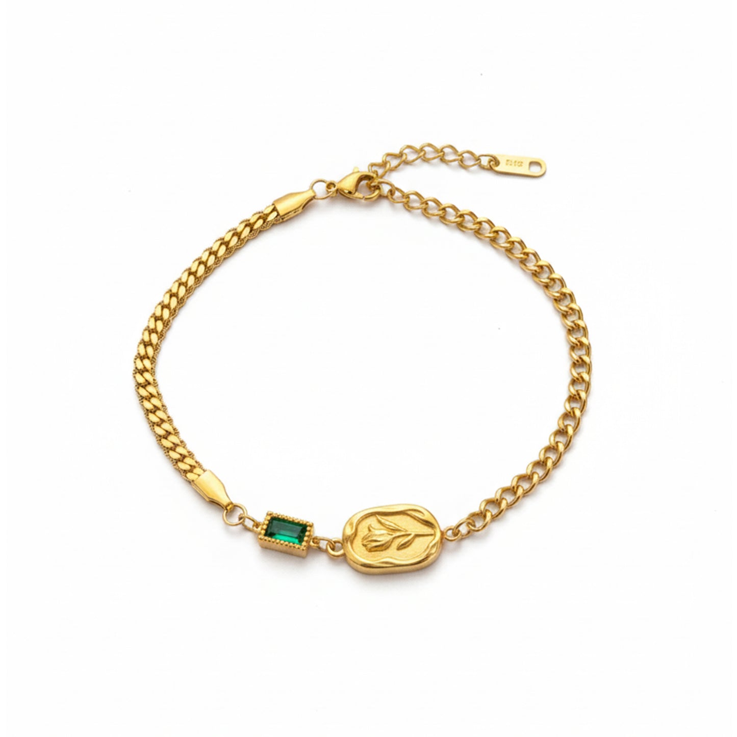 Green Stone Gold Flower Bracelet