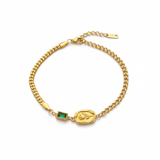 Green Stone Gold Flower Bracelet