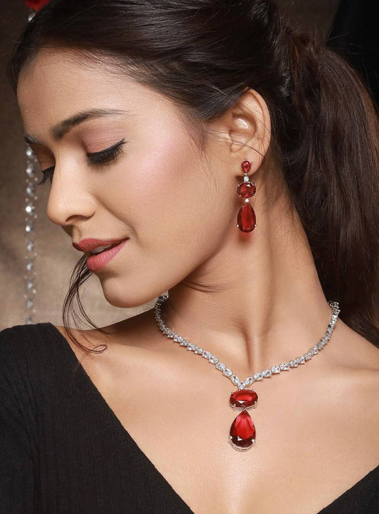 Red Teardrop Necklace Set – Elegant Bridal & Party Jewelry