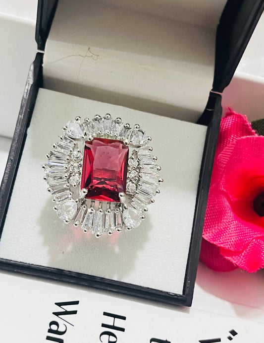 Red Square Cut Finger Ring