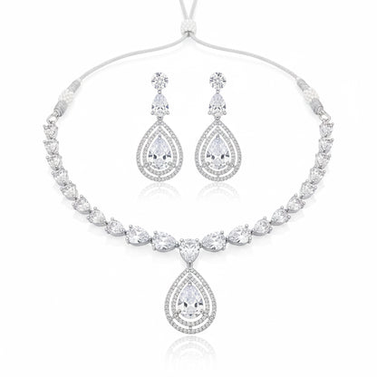 White Stone Bridal Necklace Set with Earrings – Elegant Wedding & Party Jewelry