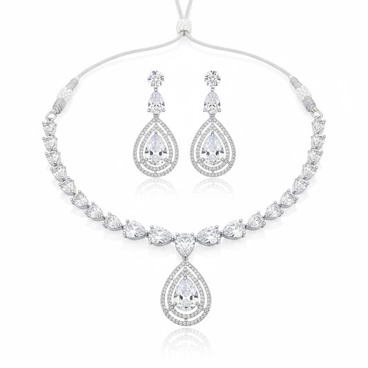 White Stone Bridal Necklace Set with Earrings – Elegant Wedding & Party Jewelry