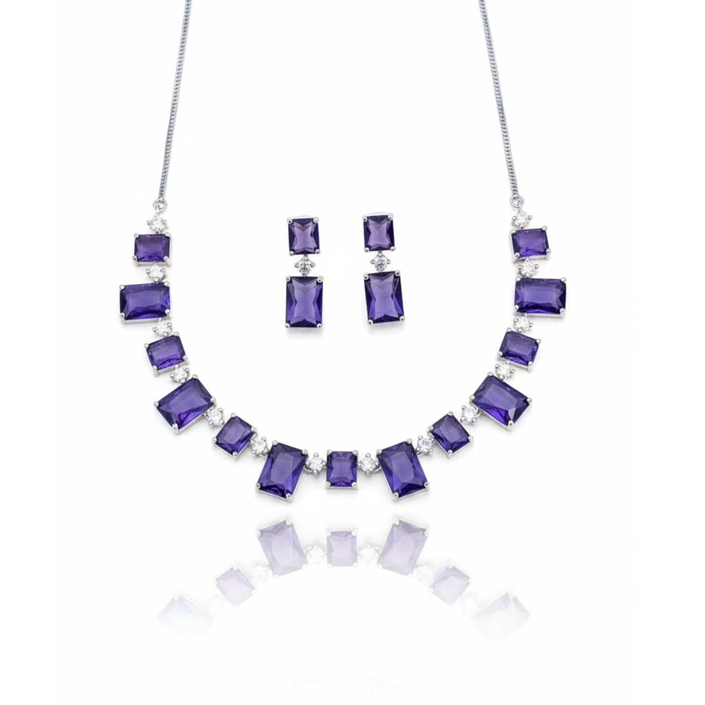 Purple Stone Rectangle Drop Necklace