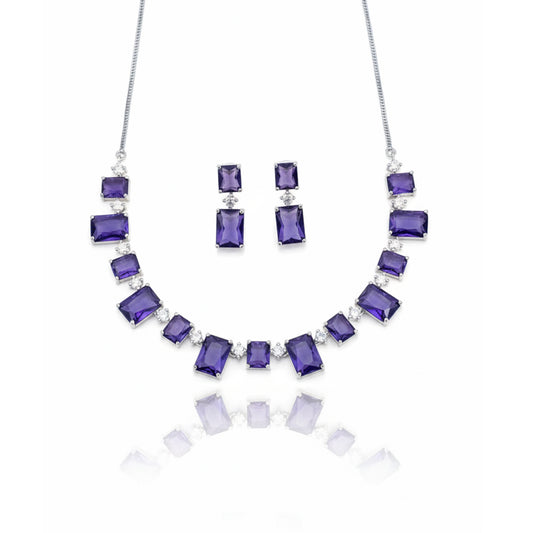 Purple Stone Rectangle Drop Necklace