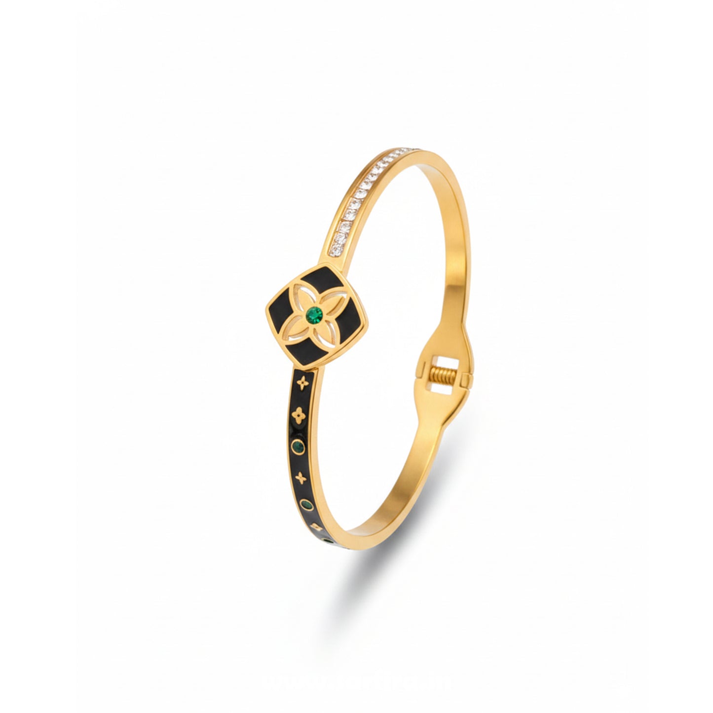 Black Enamel Flower Kada Bracelet