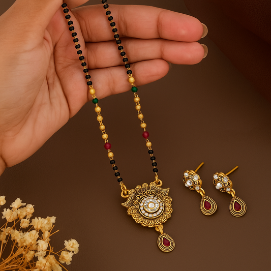 Round Shaped Traditional Mangalsutra With Earring