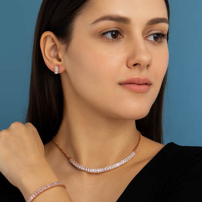 Rose Gold Necklace Set with Bracelet & Earrings