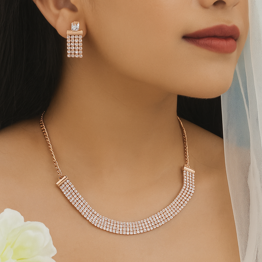 Rose Gold Necklace Set with Earrings
