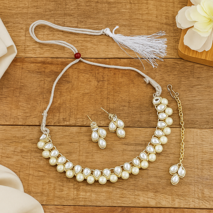 Traditional Pearl & Kundan Necklace Set with Earrings