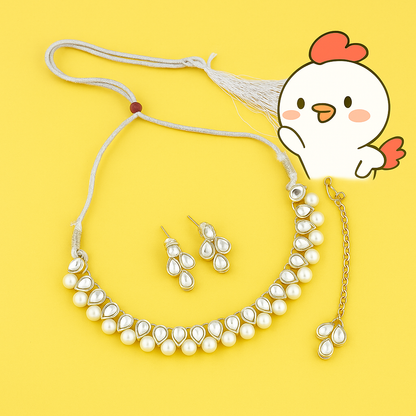 Traditional Pearl & Kundan Necklace Set with Earrings